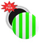 Vertical Stripes - White and Neon Green 2.25  Magnet (10 pack)