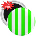 Vertical Stripes - White and Neon Green 3  Magnet (100 pack)
