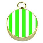 Vertical Stripes - White and Neon Green Gold Compass