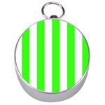 Vertical Stripes - White and Neon Green Silver Compass