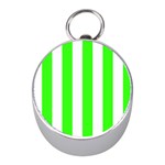Vertical Stripes - White and Neon Green Silver Compass (Mini)