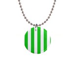 Vertical Stripes - White and Lime Green 1  Button Necklace