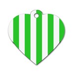 Vertical Stripes - White and Lime Green Dog Tag Heart (One Side)