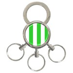 Vertical Stripes - White and Lime Green 3-Ring Key Chain