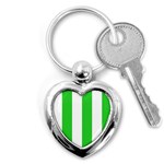 Vertical Stripes - White and Lime Green Key Chain (Heart)