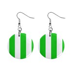 Vertical Stripes - White and Lime Green 1  Button Earrings