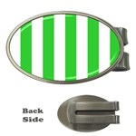 Vertical Stripes - White and Lime Green Money Clip (Oval)