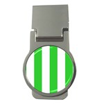 Vertical Stripes - White and Lime Green Money Clip (Round)