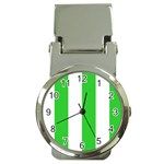 Vertical Stripes - White and Lime Green Money Clip Watch