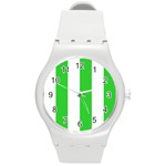 Vertical Stripes - White and Lime Green Round Plastic Sport Watch (M)