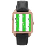 Vertical Stripes - White and Lime Green Rose Gold Leather Watch