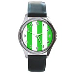 Vertical Stripes - White and Lime Green Round Metal Watch