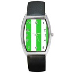 Vertical Stripes - White and Lime Green Barrel Style Metal Watch