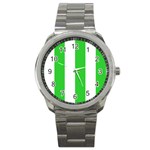 Vertical Stripes - White and Lime Green Sport Metal Watch