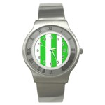 Vertical Stripes - White and Lime Green Stainless Steel Watch