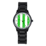 Vertical Stripes - White and Lime Green Stainless Steel Round Watch