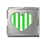 Vertical Stripes - White and Lime Green Mega Link Heart Italian Charm (18mm)