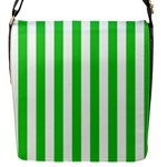 Vertical Stripes - White and Lime Green Flap Closure Messenger Bag (S)
