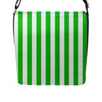 Vertical Stripes - White and Lime Green Flap Closure Messenger Bag (L)