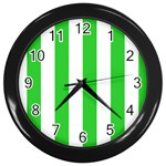 Vertical Stripes - White and Lime Green Wall Clock (Black)