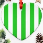 Vertical Stripes - White and Lime Green Heart Ornament (Two Sides)