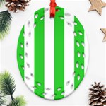 Vertical Stripes - White and Lime Green Ornament (Bell) Ornament (Oval Filigree)