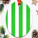 Vertical Stripes - White and Lime Green Oval Ornament (Two Sides)