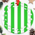 Vertical Stripes - White and Lime Green Round Filigree Ornament (Two Sides)