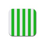 Vertical Stripes - White and Lime Green Rubber Coaster (Square)