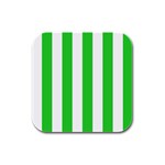 Vertical Stripes - White and Lime Green Rubber Square Coaster (4 pack)