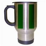 Vertical Stripes - White and Lime Green Travel Mug (Silver Gray)