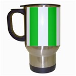 Vertical Stripes - White and Lime Green Travel Mug (White)