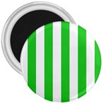 Vertical Stripes - White and Lime Green 3  Magnet