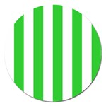 Vertical Stripes - White and Lime Green Magnet 5  (Round)