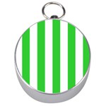 Vertical Stripes - White and Lime Green Silver Compass