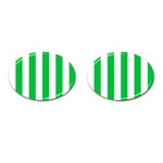Vertical Stripes - White and Dark Pastel Green Cufflinks (Oval)