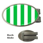 Vertical Stripes - White and Dark Pastel Green Money Clip (Oval)