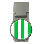 Vertical Stripes - White and Dark Pastel Green Money Clip (Round)