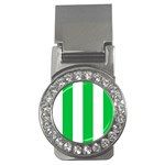 Vertical Stripes - White and Dark Pastel Green Money Clip (CZ)