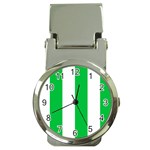 Vertical Stripes - White and Dark Pastel Green Money Clip Watch