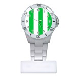 Vertical Stripes - White and Dark Pastel Green Nurses Watch