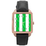 Vertical Stripes - White and Dark Pastel Green Rose Gold Leather Watch