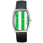 Vertical Stripes - White and Dark Pastel Green Barrel Style Metal Watch