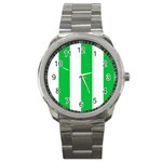 Vertical Stripes - White and Dark Pastel Green Sport Metal Watch