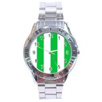 Vertical Stripes - White and Dark Pastel Green Stainless Steel Analogue Watch