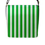 Vertical Stripes - White and Dark Pastel Green Flap Closure Messenger Bag (L)