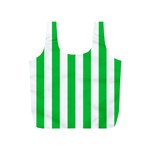 Vertical Stripes - White and Dark Pastel Green Full Print Recycle Bag (S)