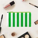 Vertical Stripes - White and Dark Pastel Green Canvas Cosmetic Bag (XS)