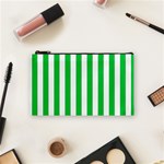 Vertical Stripes - White and Dark Pastel Green Cosmetic Bag (S)