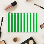 Vertical Stripes - White and Dark Pastel Green Cosmetic Bag (M)